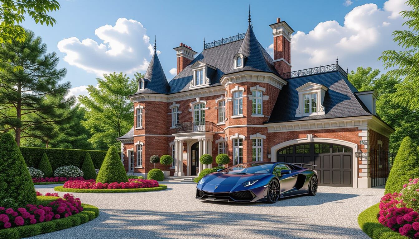 Victorian Chateau with Lamborghini in Monet-Inspired Style