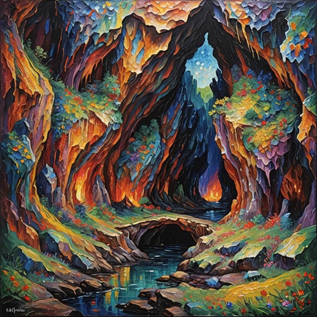 Glittering Caves: Neo-Impressionist Oil Painting
