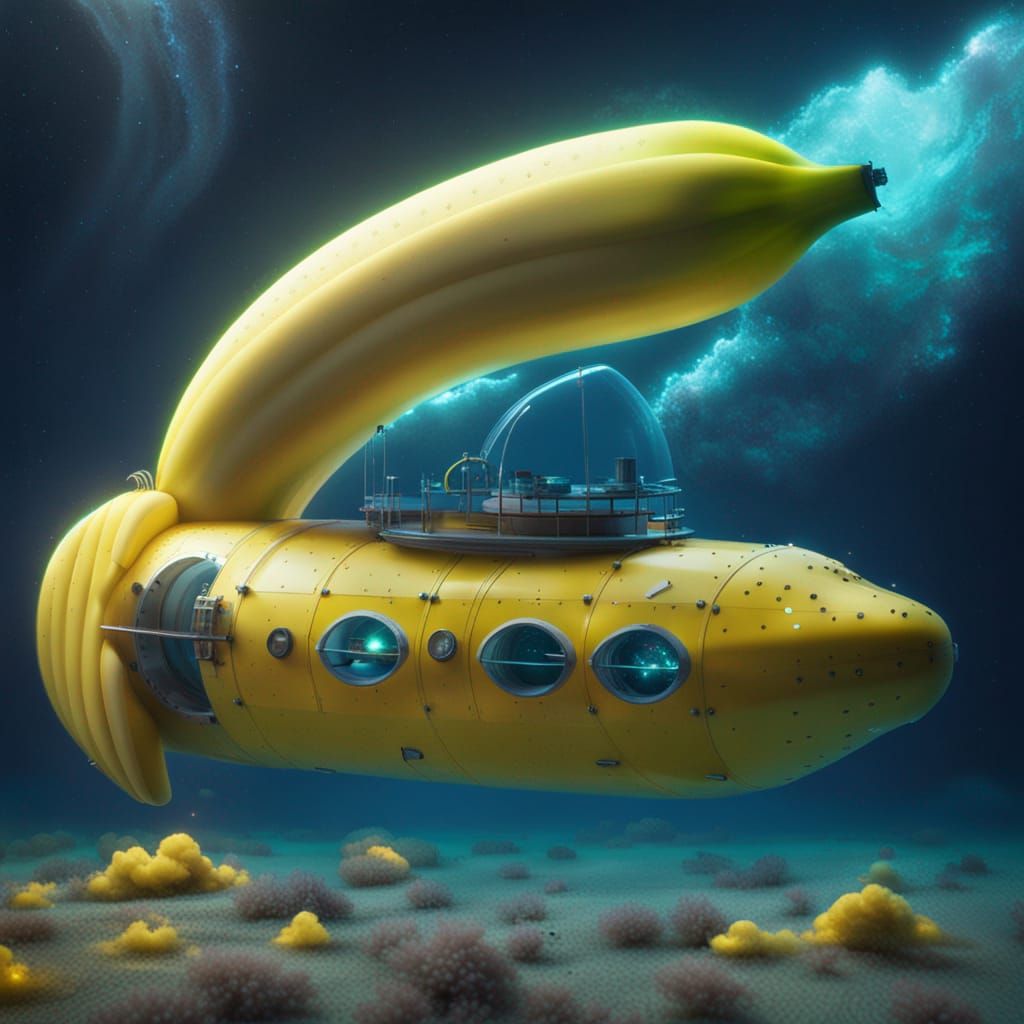 Hyperrealistic Banana Submarine in Galaxy Nebula