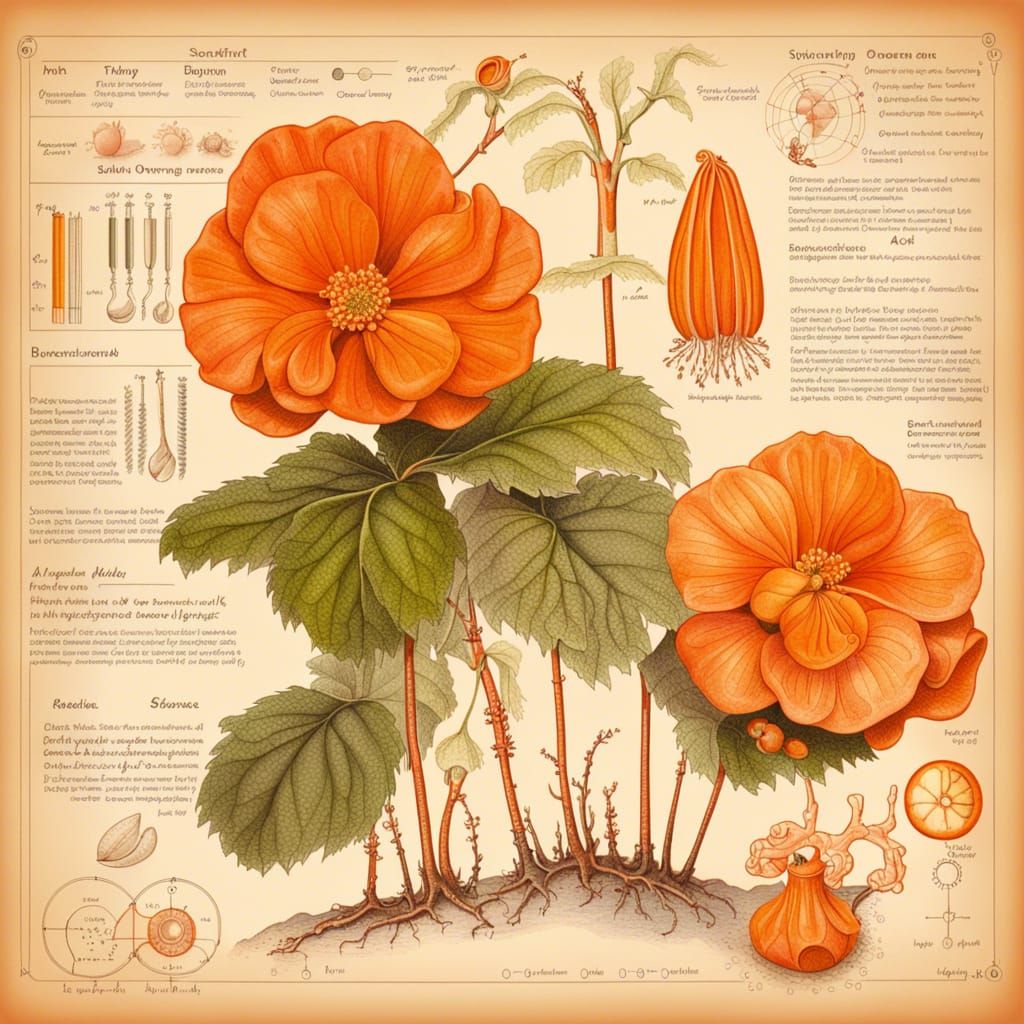 Orange Tubular Begonia: Detailed Scientific Illustration