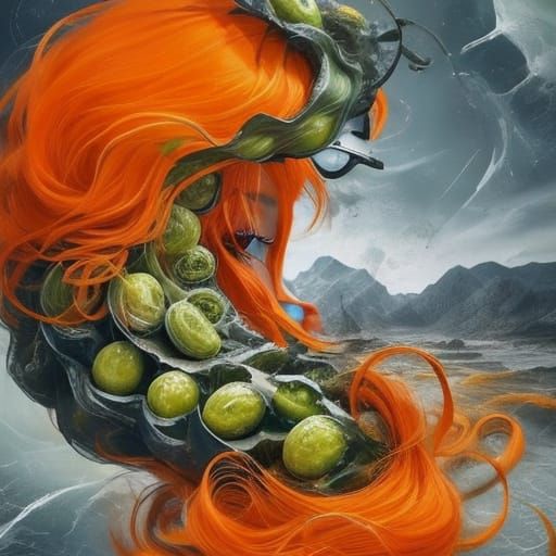 Surreal Pickles in Elaborate Wigs