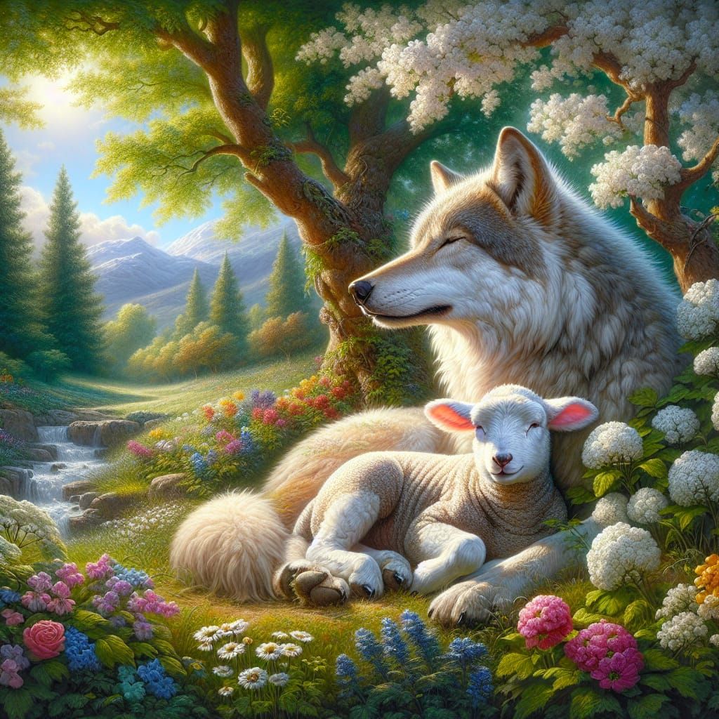 Wolf and Lamb: A Hyper-Realistic Oil Painting