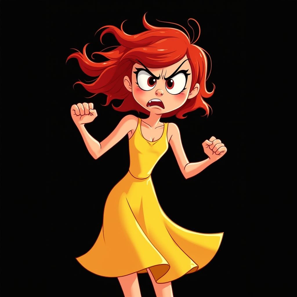 Angry Red Female Character in Classic Disney Style