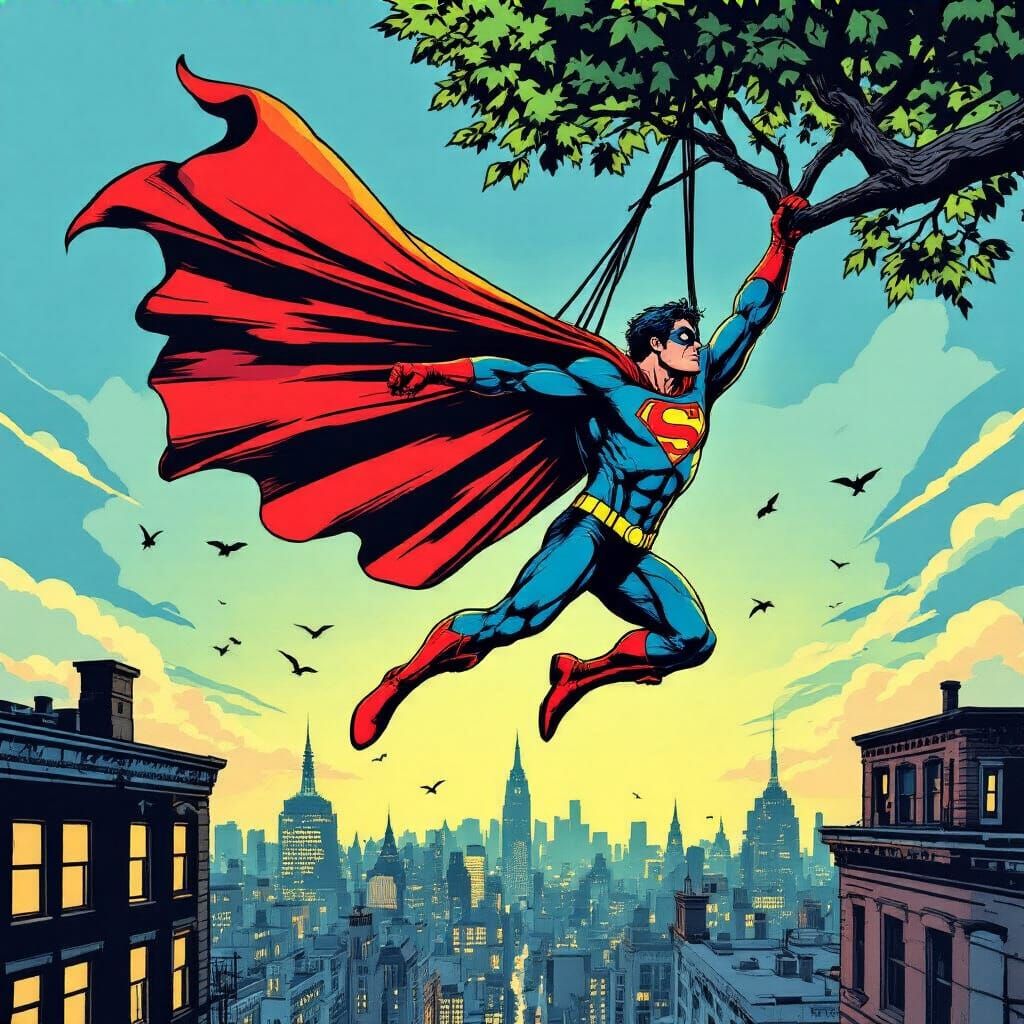 Superhero Rescue Fails Comically with Snagged Cape