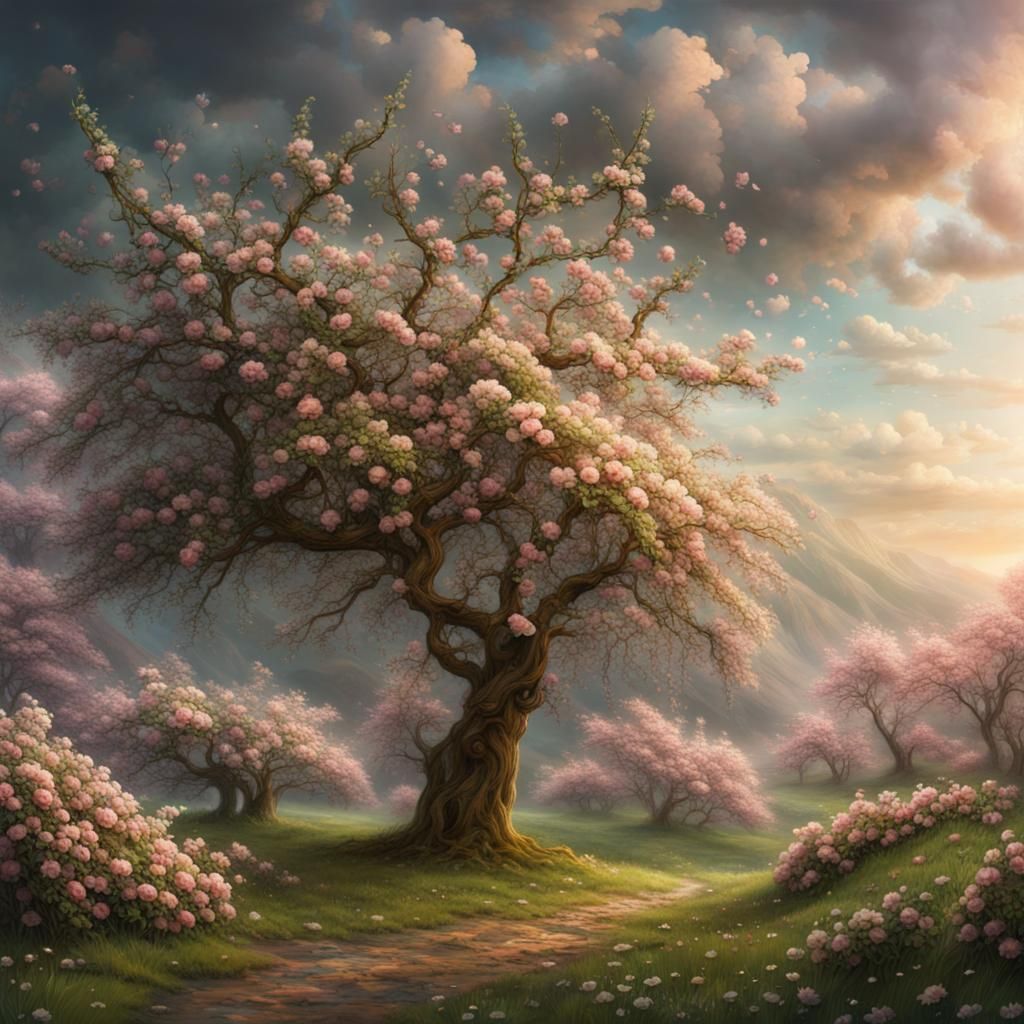 Dramatic Apple Blossom Digital Matte Painting