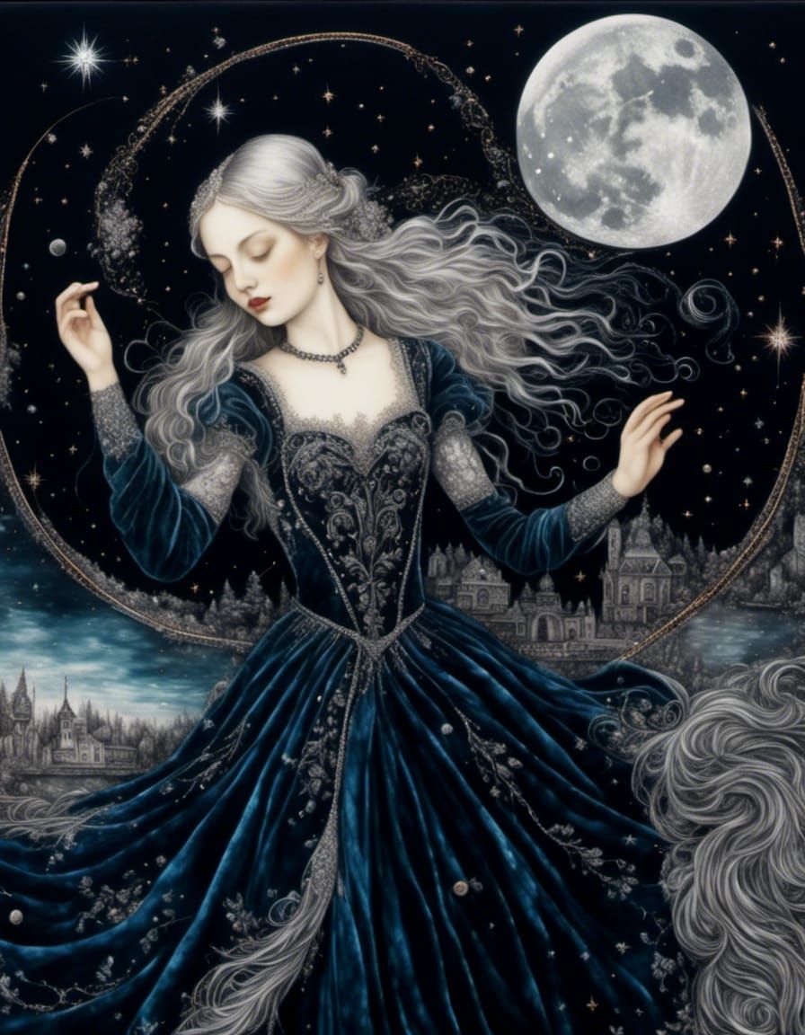 Renaissance Moonlit Dance in Silver Velvet