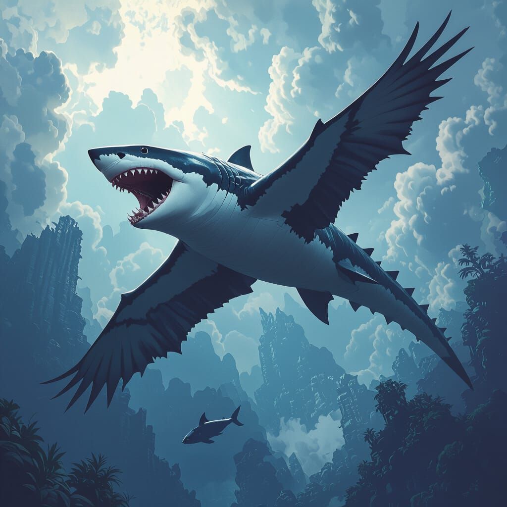 Shark Crocodile Eagle Hybrid in Detailed Matte Painting