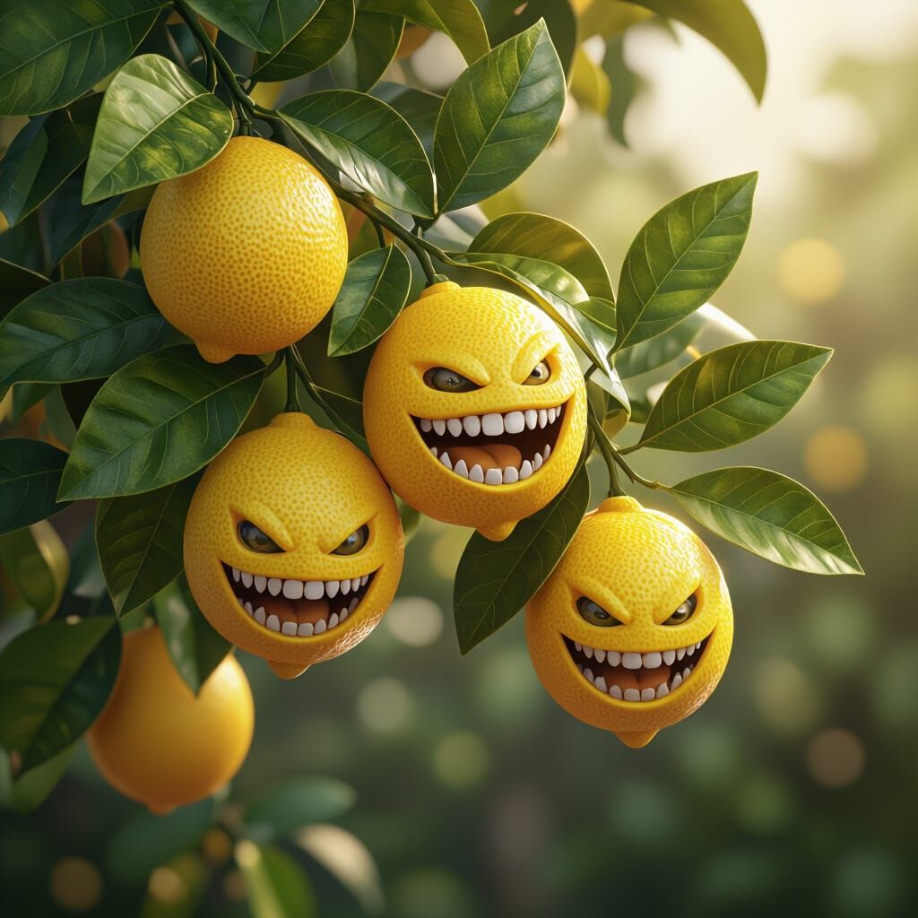 Citron Tree with Biting Lemons in Art Nouveau Style