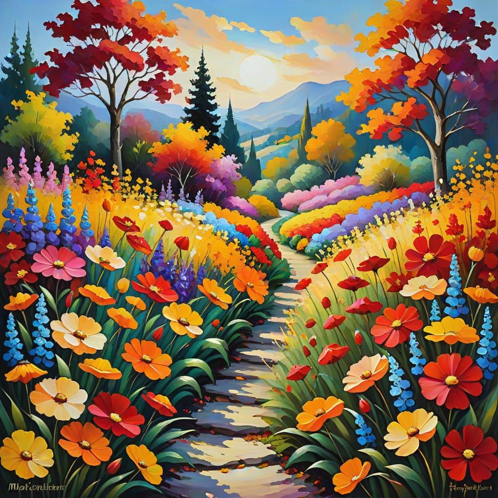 Enchanted Autumn Flower Garden in Expressionist Style