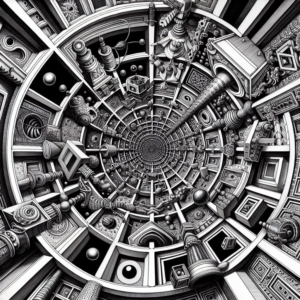 Intricate Vortex Drawing in Dutch Graphic Art Style