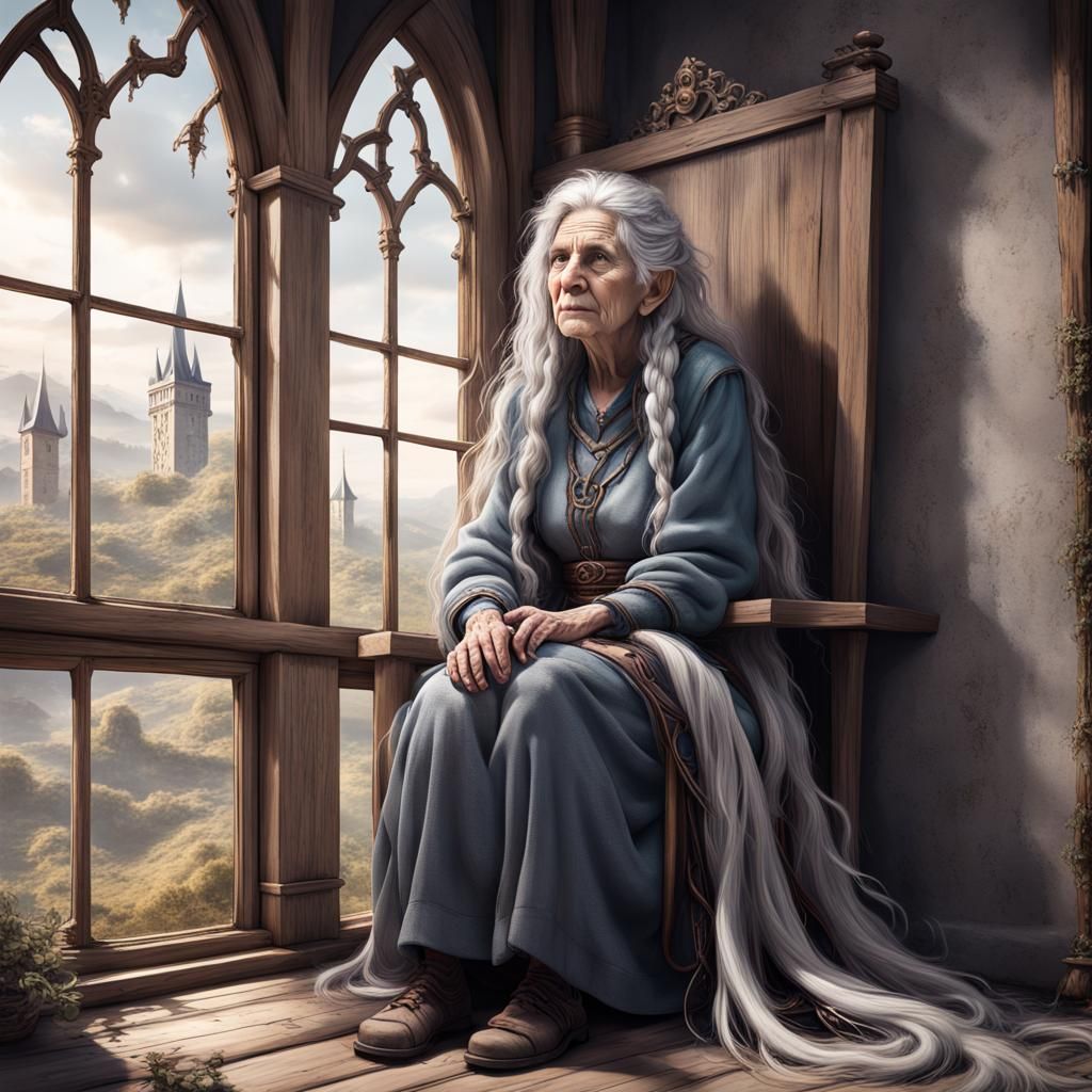 Lonely Woman in Tower: Detailed Matte Painting