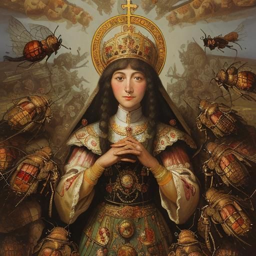 Surreal Saint Covered in Cockroaches, Oil Painting