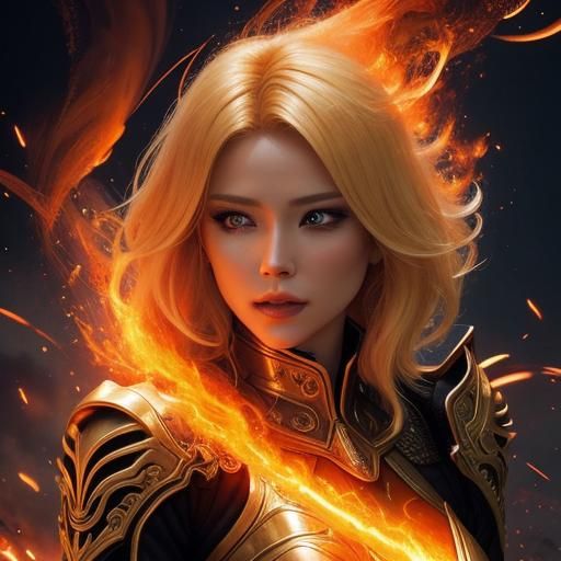 Blonde Woman Dancing in Fire, Splash Art Style