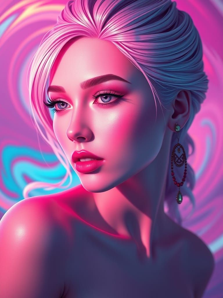 Hyperrealistic Ice Pink Goddess in Vibrant, Swirling Environ...