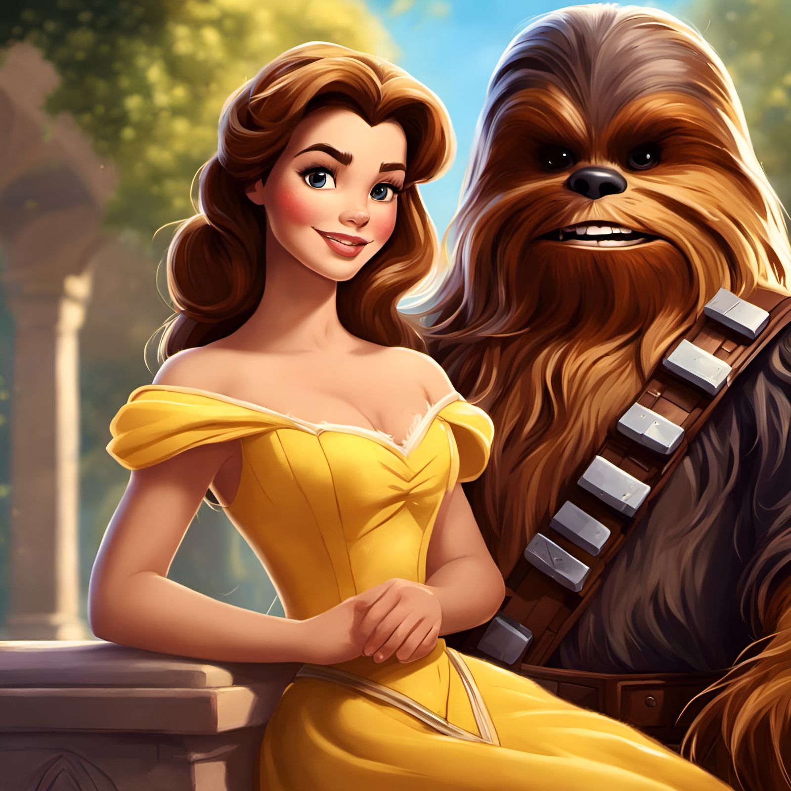 Belle and Chewbacca Portrait in Character Design