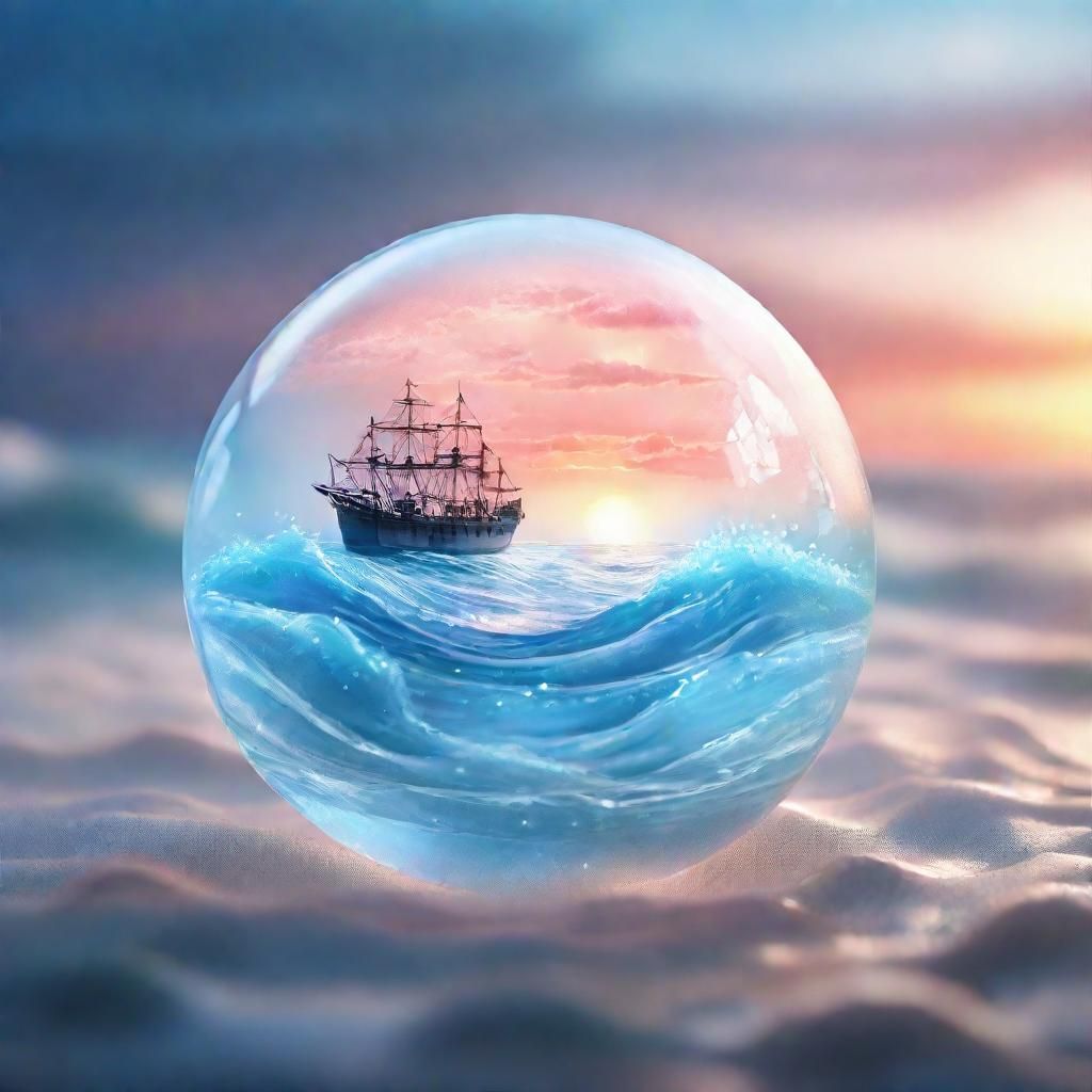 Vibrant Glass Orb Teeming with Ocean Life in a Dreamy Atmosp...