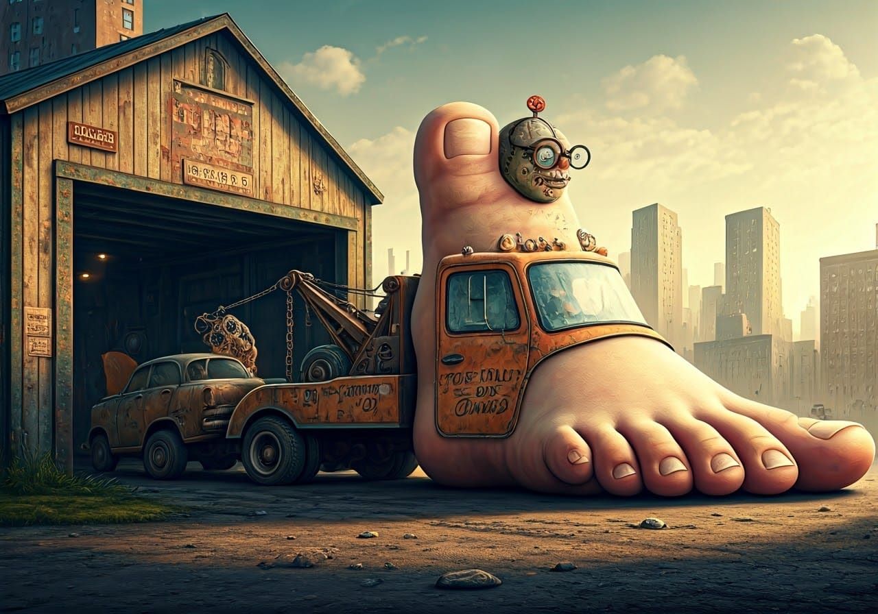 Whimsical Foot-Shaped Tow Truck with Toes