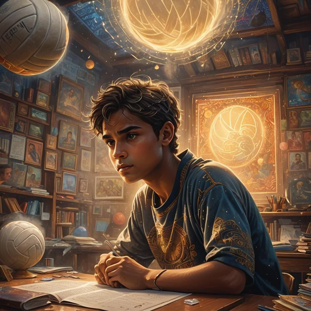 Boy's Volleyball Daydream in Ethereal Fantasy Style