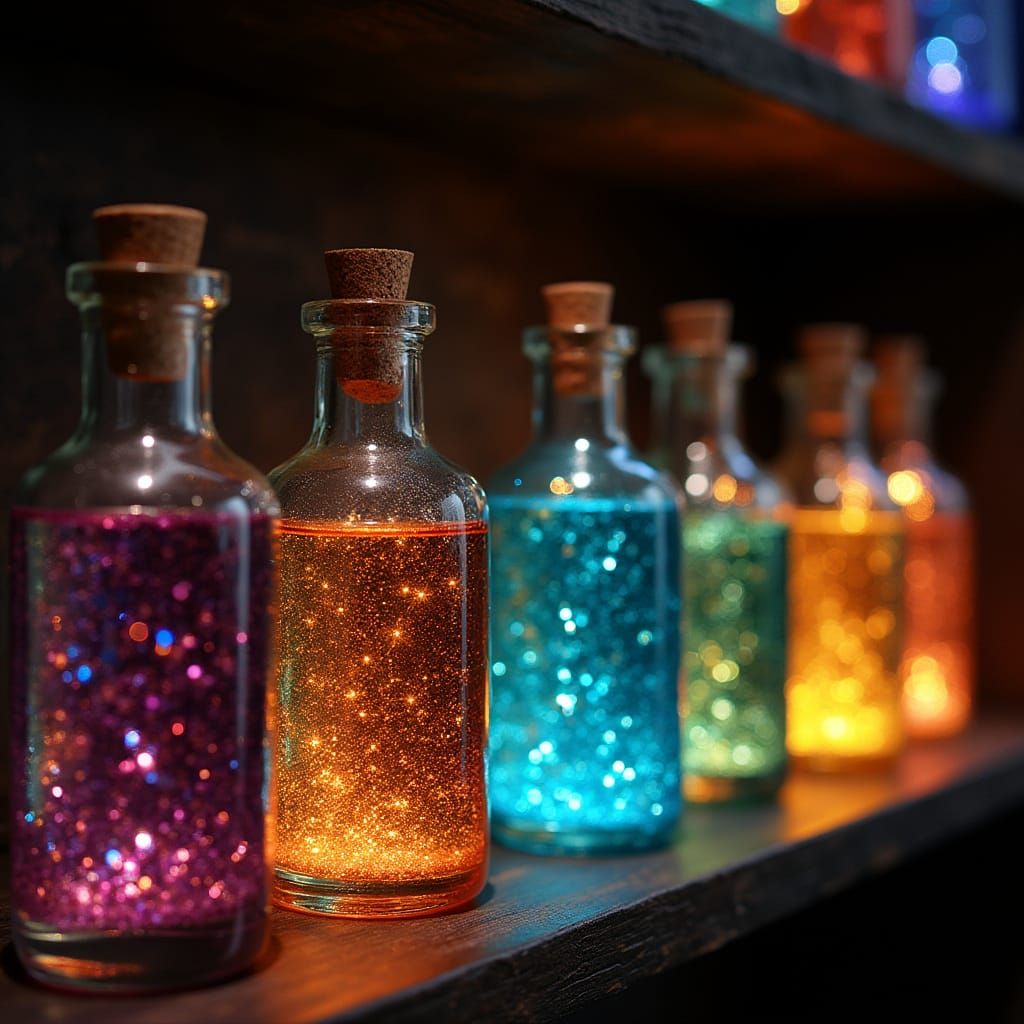 Magical Potion Shelf With Swirling Glittering Light