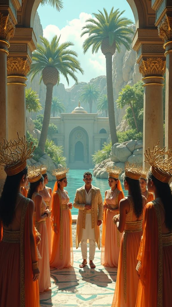 Exotic Oasis Harem in Opulent Fantasy Style