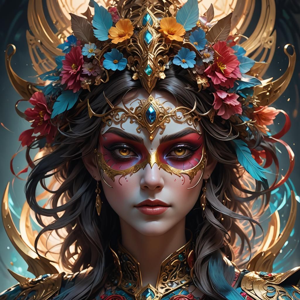 Dramatic Mask Portrait in Hyperdetailed Digital Art