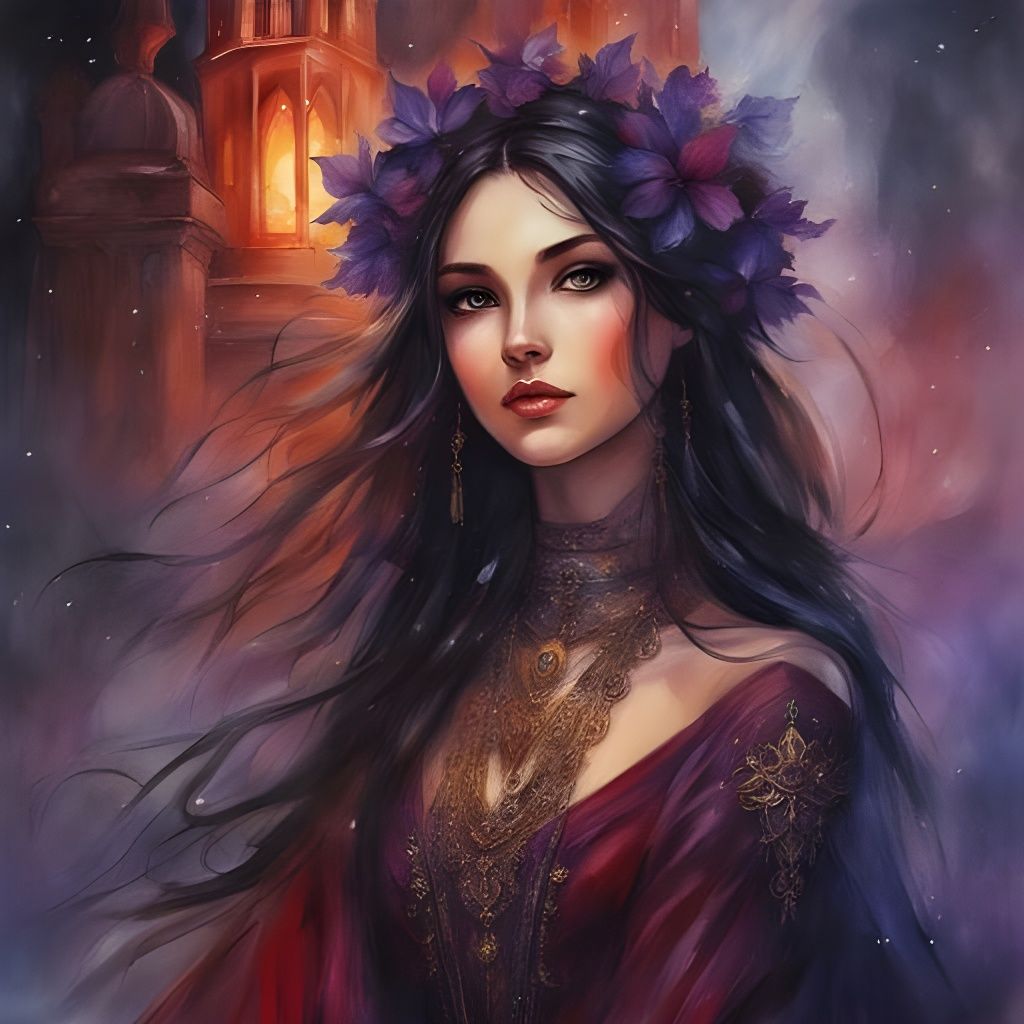 Gothic Eurasian Girl Portrait with Orthodox Church