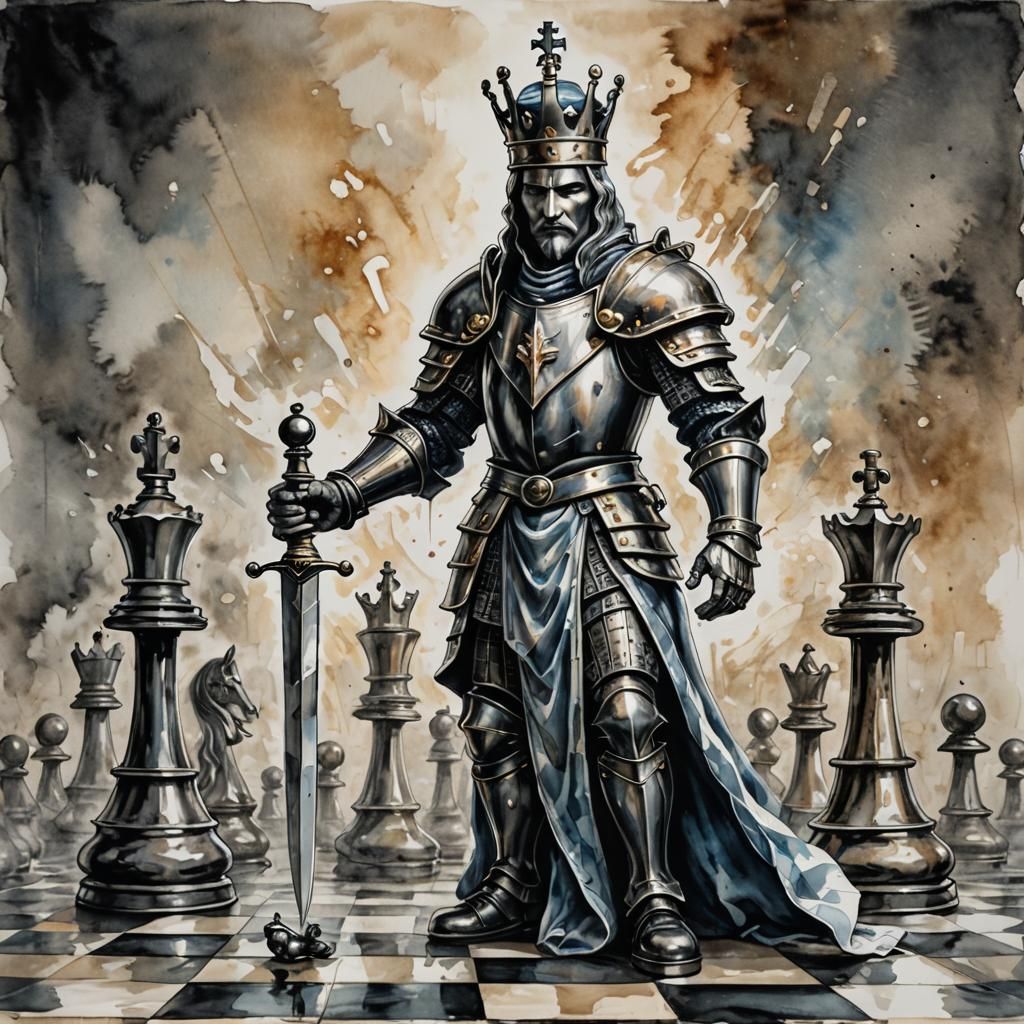 Chess King Transformation: Watercolor Surrealism