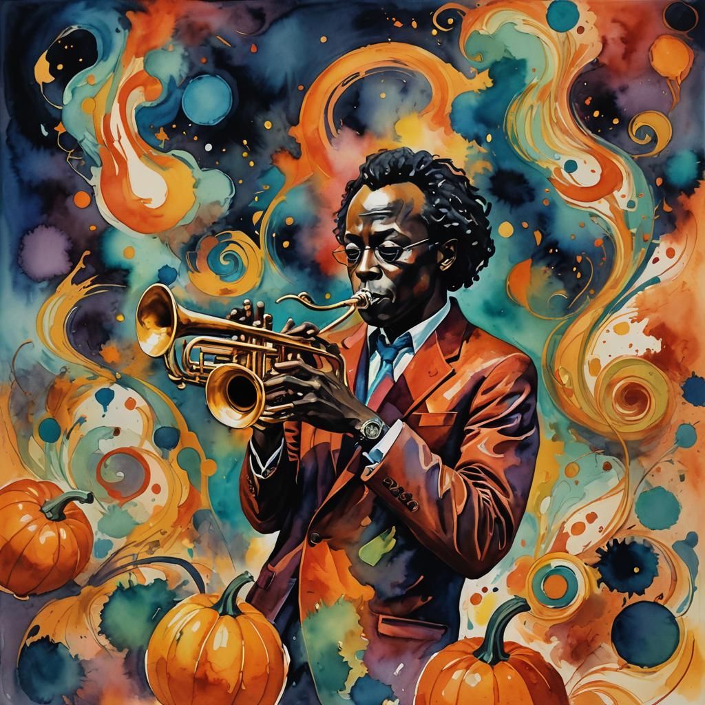 Miles Davis as Colorful Pumpkin in Jazz Club