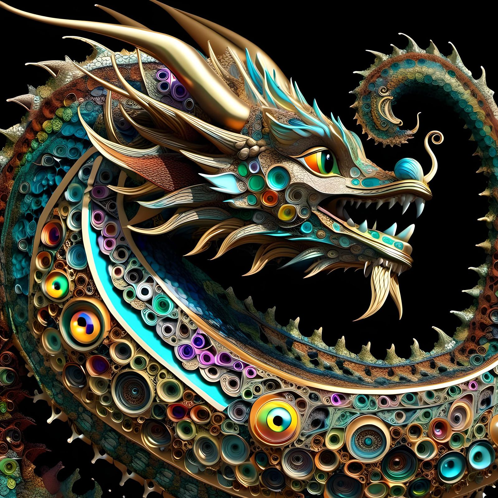 Iridescent Dragon with Geometric Details in 3D