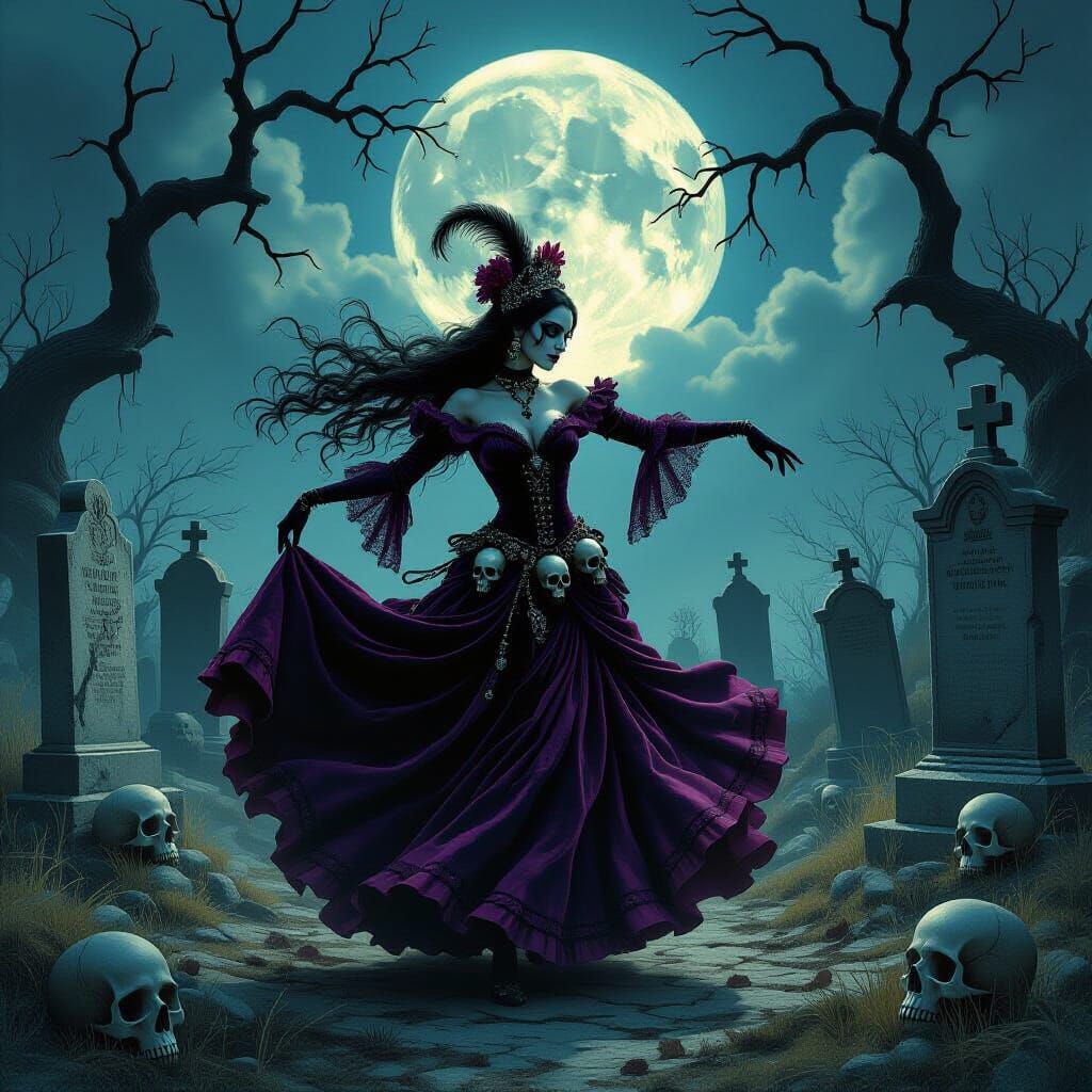 Sinister Gypsy Dancer's Macabre Ballet in Graveyard
