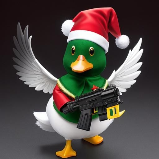 Duck with Pistol and Christmas Hat
