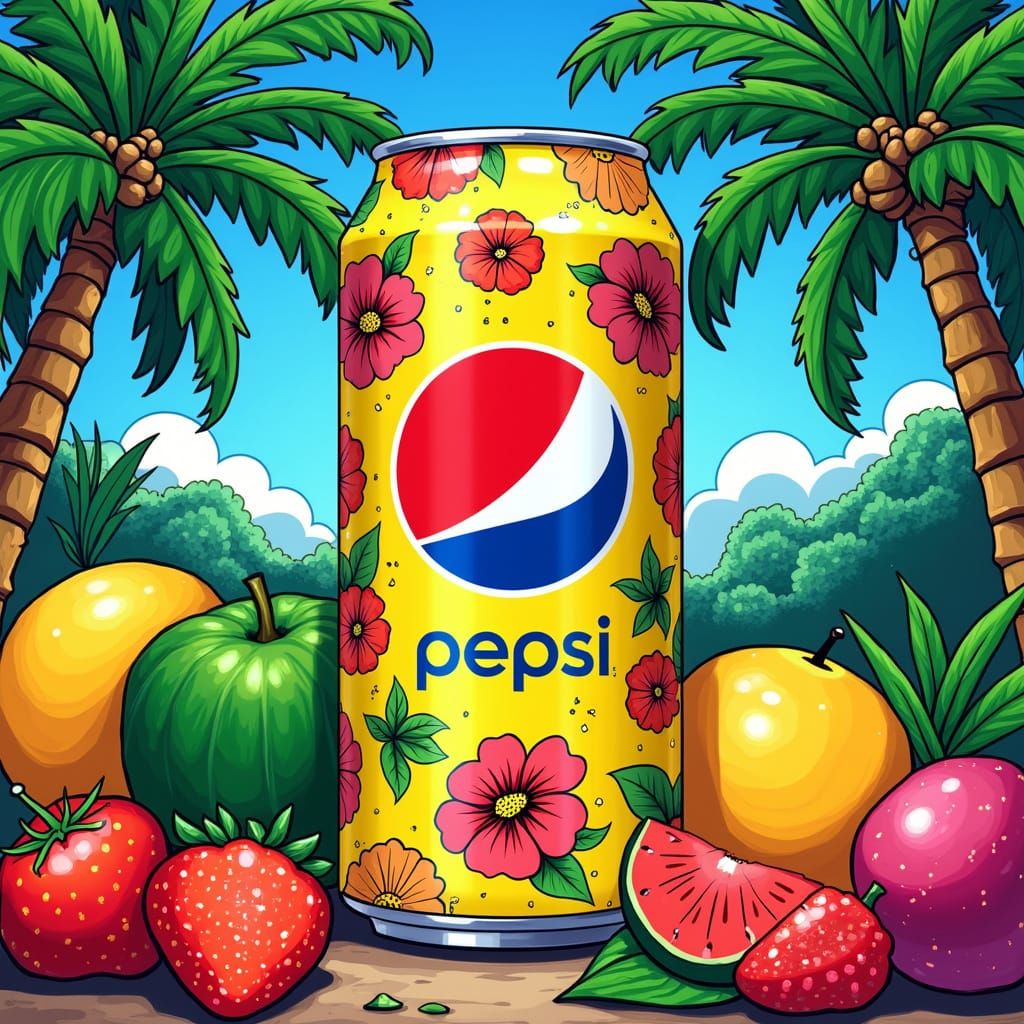 Vibrant Tropical Paradise in Whimsical Art Style