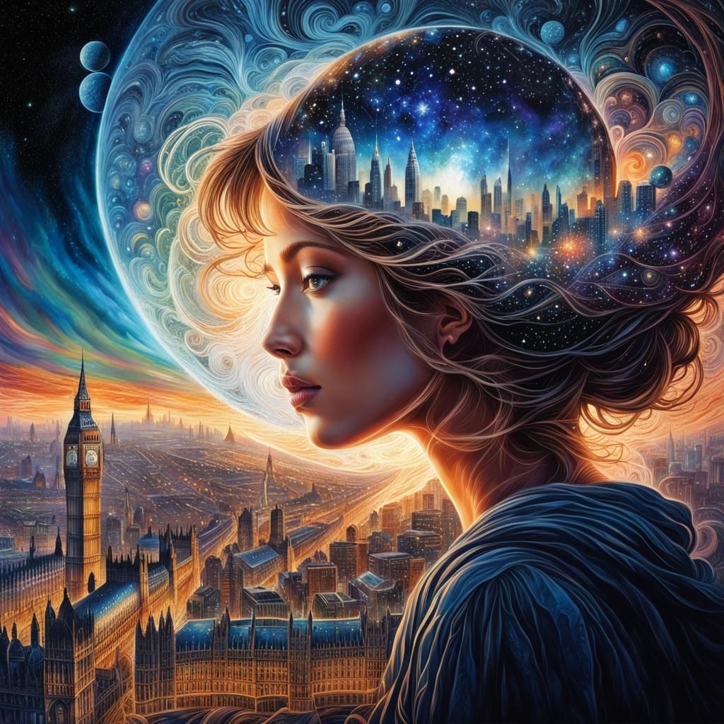 London Cityscape Portrait in Surreal Style