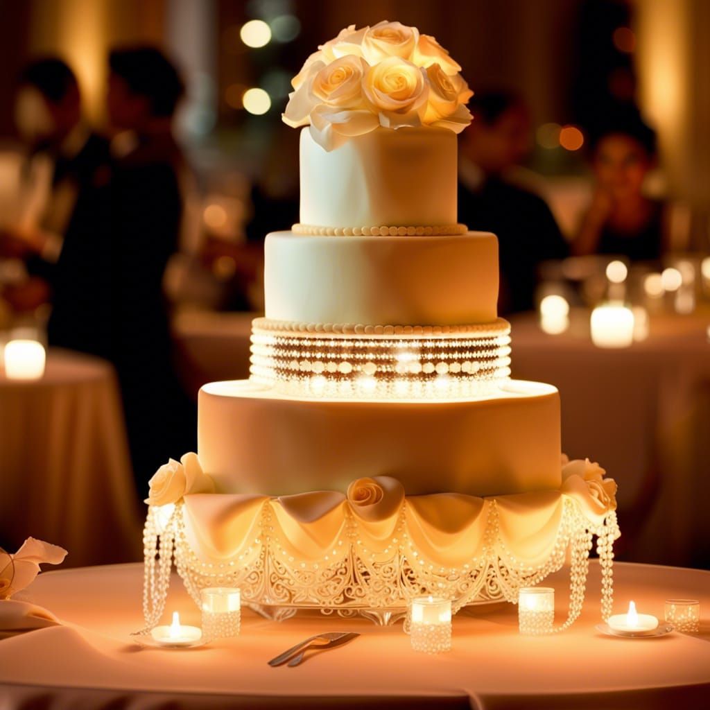 Elegant Wedding Cake Masterpiece Under Soft Lighting
