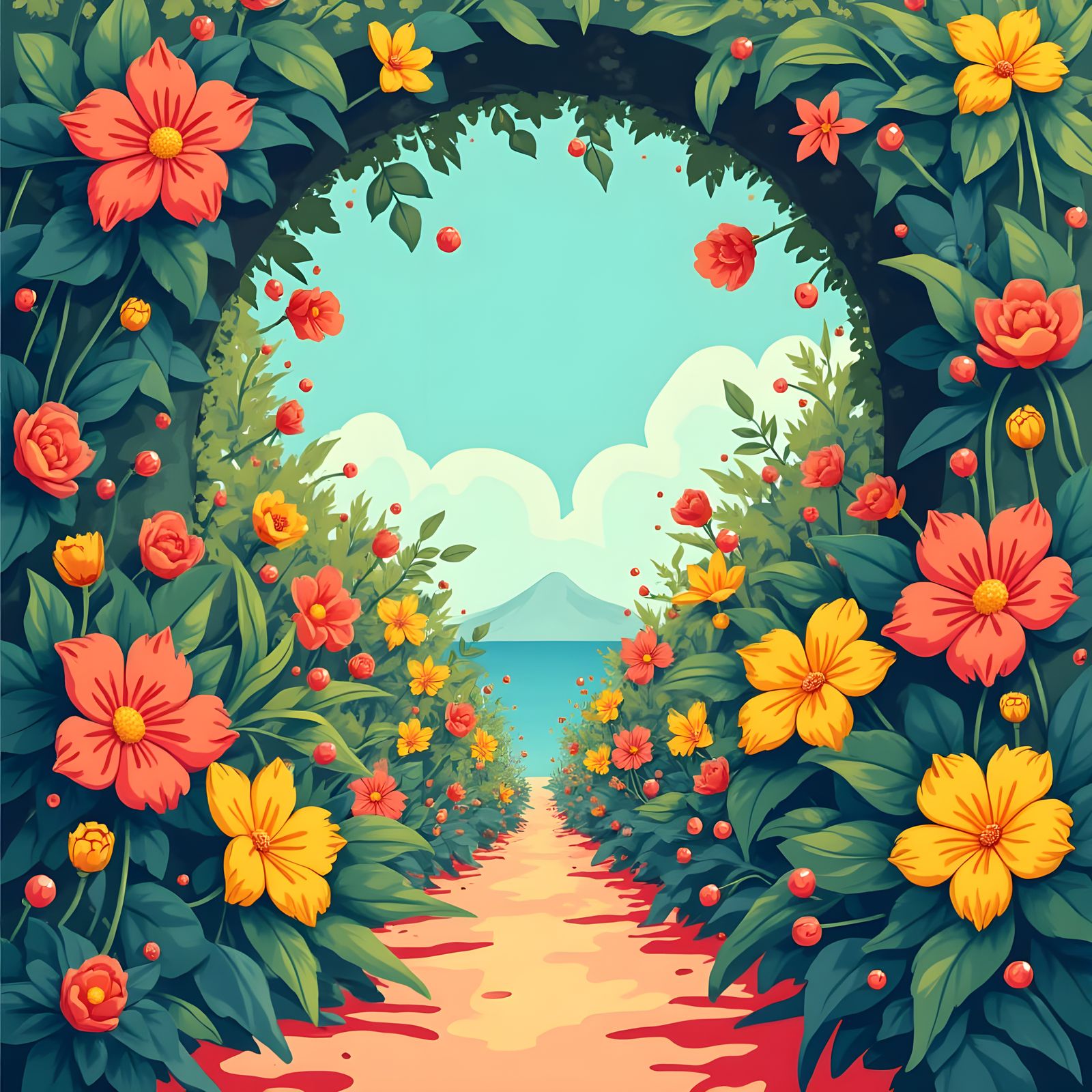 Retro Floral Garden in Isometric Pop Art Style