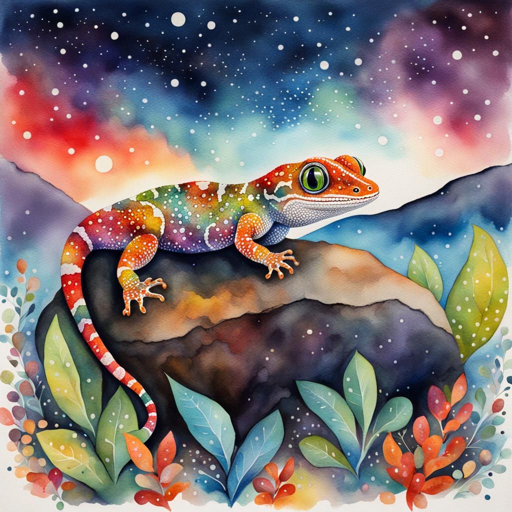 Playful Gecko Portrait in Aboriginal Dreamtime Art