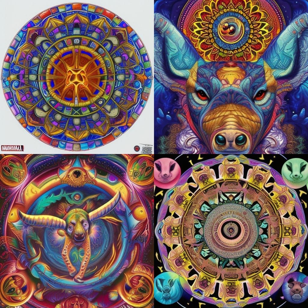 Colorful Zodiac Animal Mandala in Comic Book Style