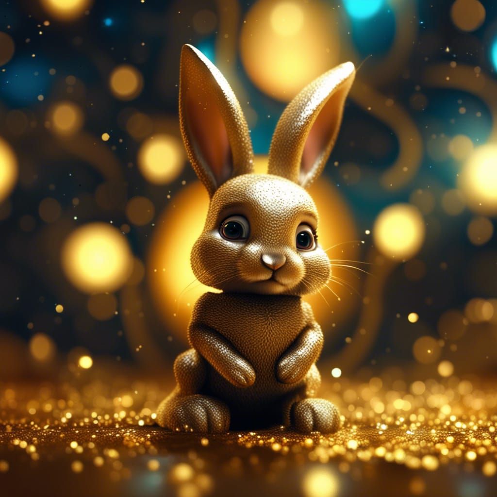 Cute Bunny with Gold Sparkly Background