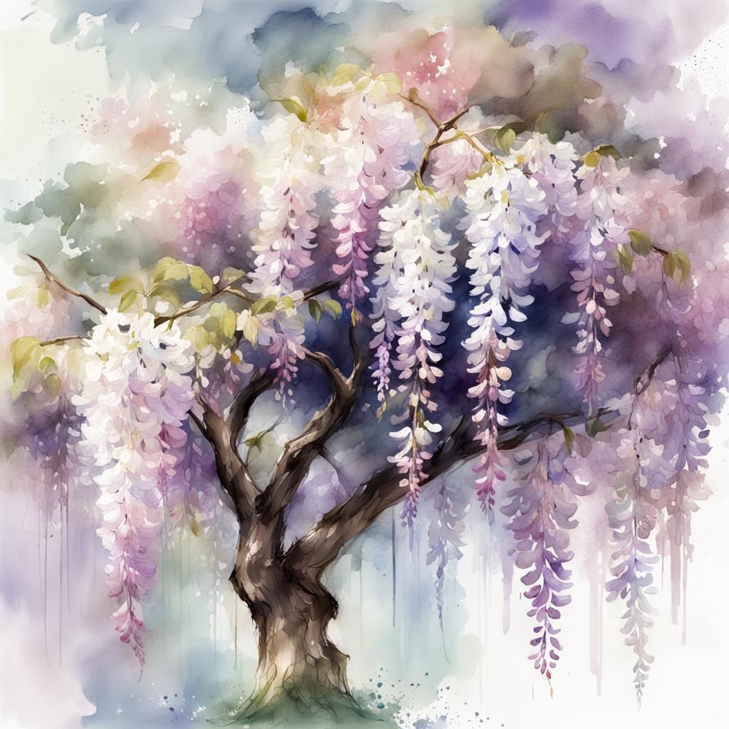 Wisteria Tree in Spring: A Watercolor Digital Painting