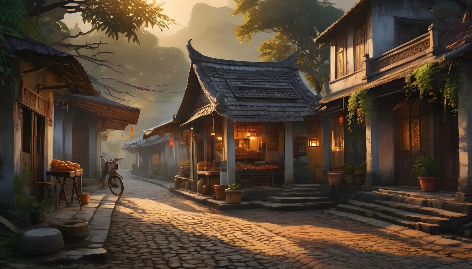 Thai Village Bakery in Ethereal Acrylic Painting