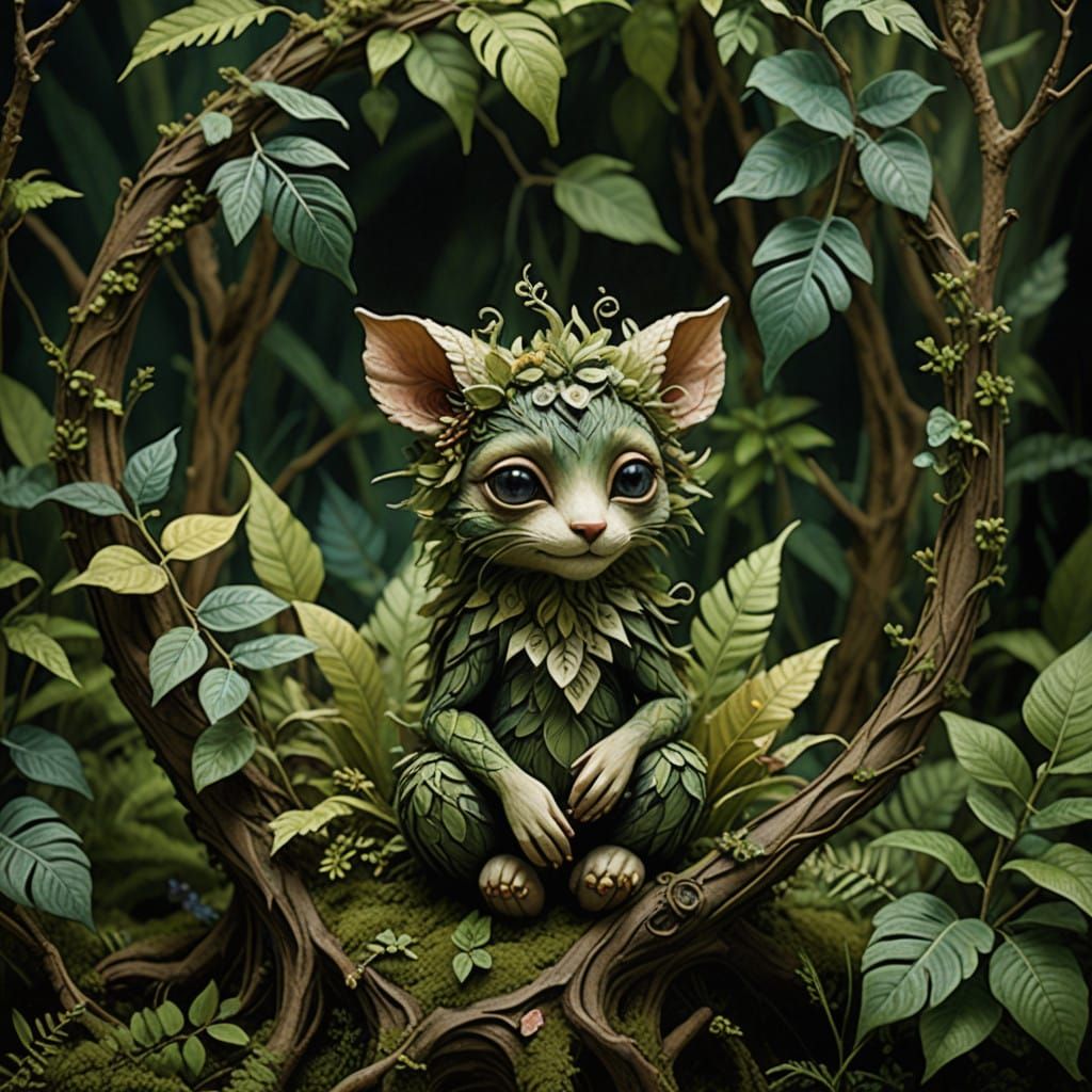 Whimsical Pixy in a Miniature Earthy Forest