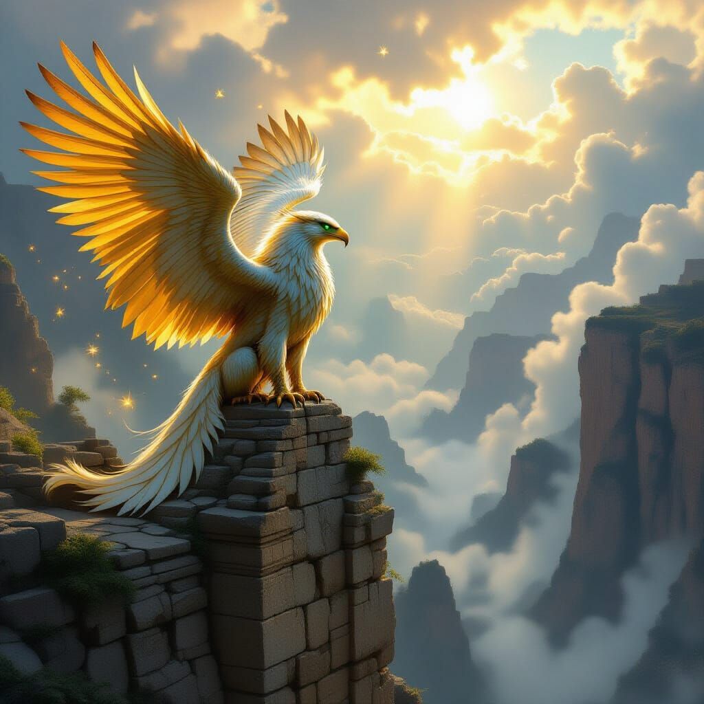 Majestic Griffin on Ancient Ruin in Epic Fantasy Art