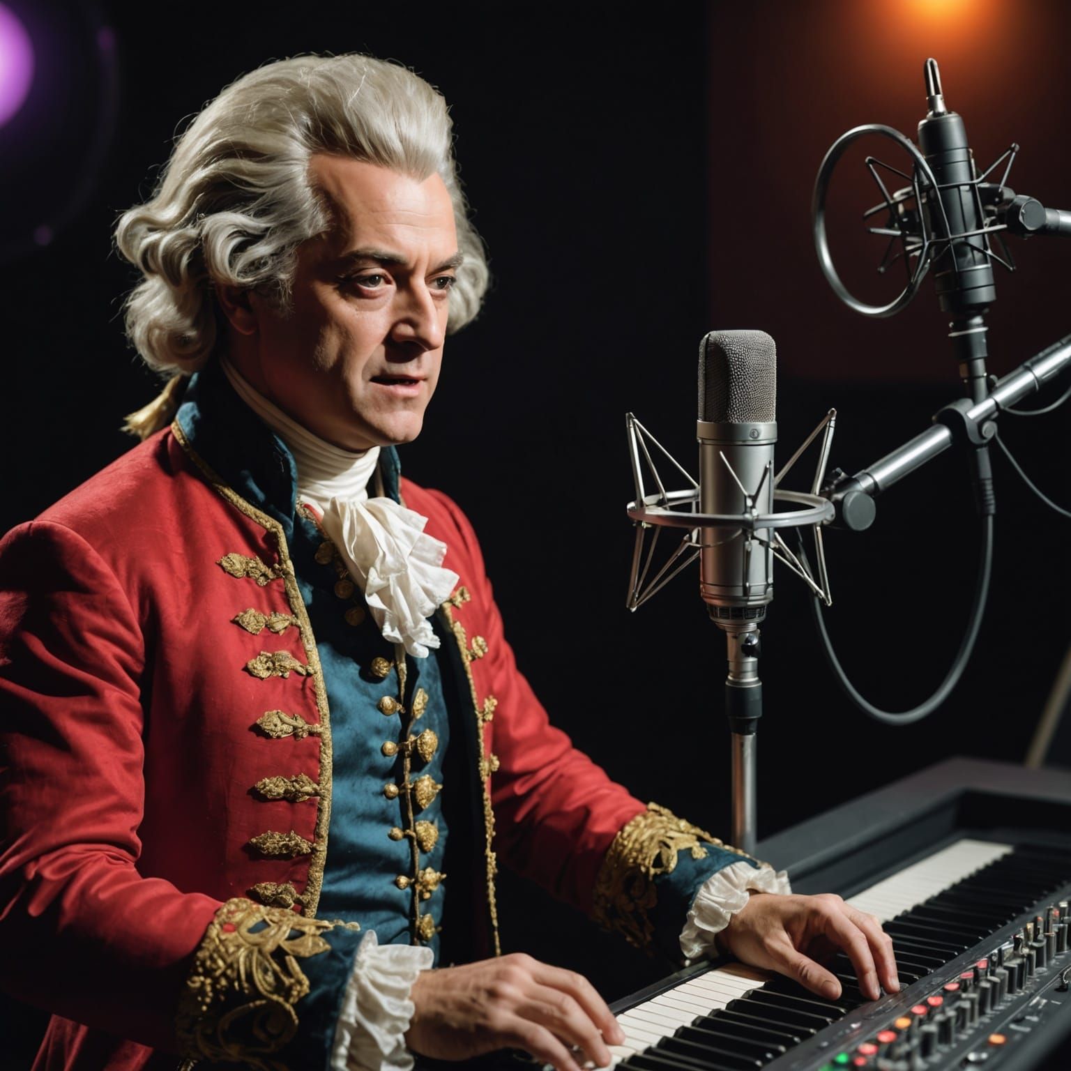 Mozart Records Music in Modern Studio