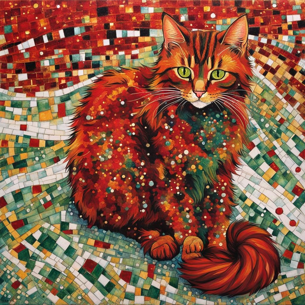 Red Cat Portrait in Expressionist Style