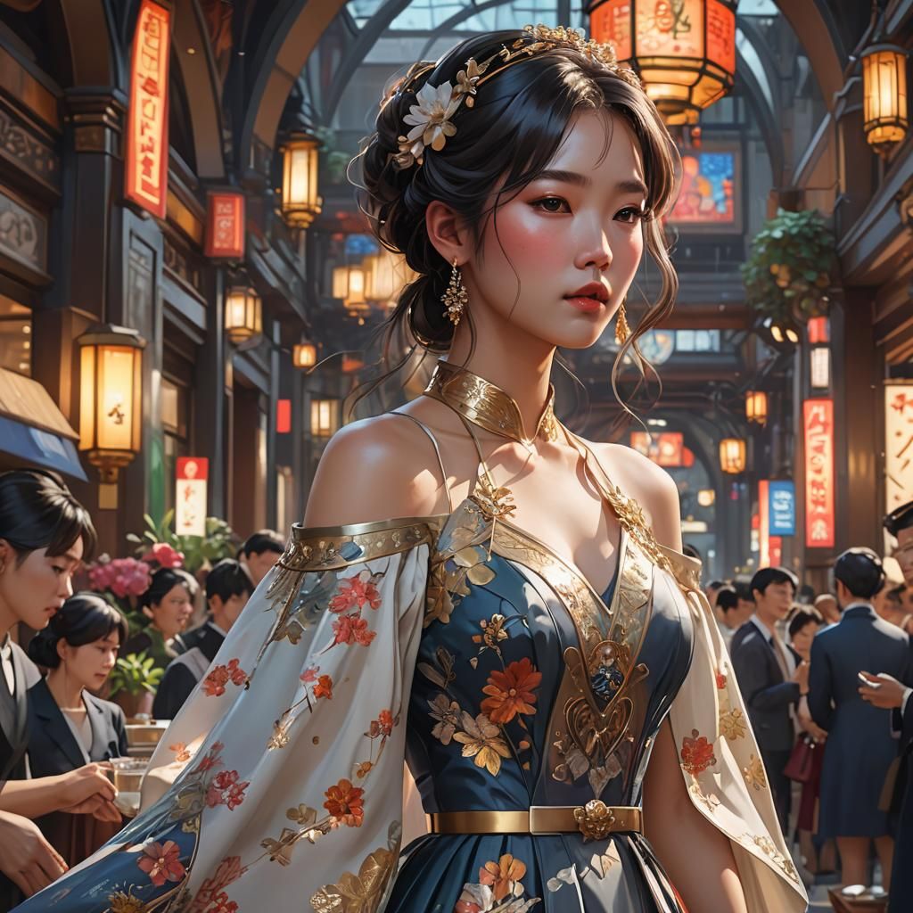 Korean Girl at Charity Event, Hyperdetailed Portrait