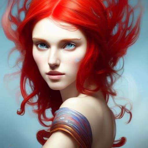 Red-Haired Woman Portrait in Hyperdetailed Digital Art Style