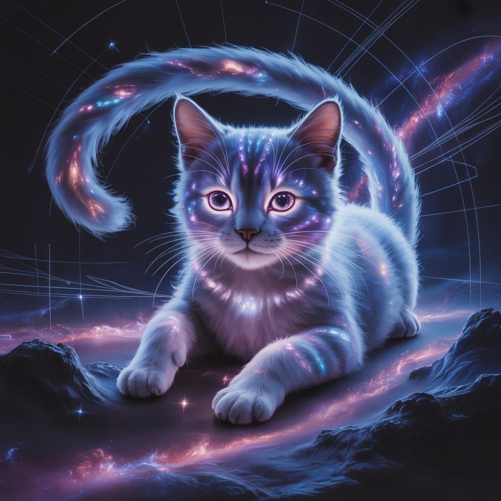 Starlight Cat Floating Through the Cosmos