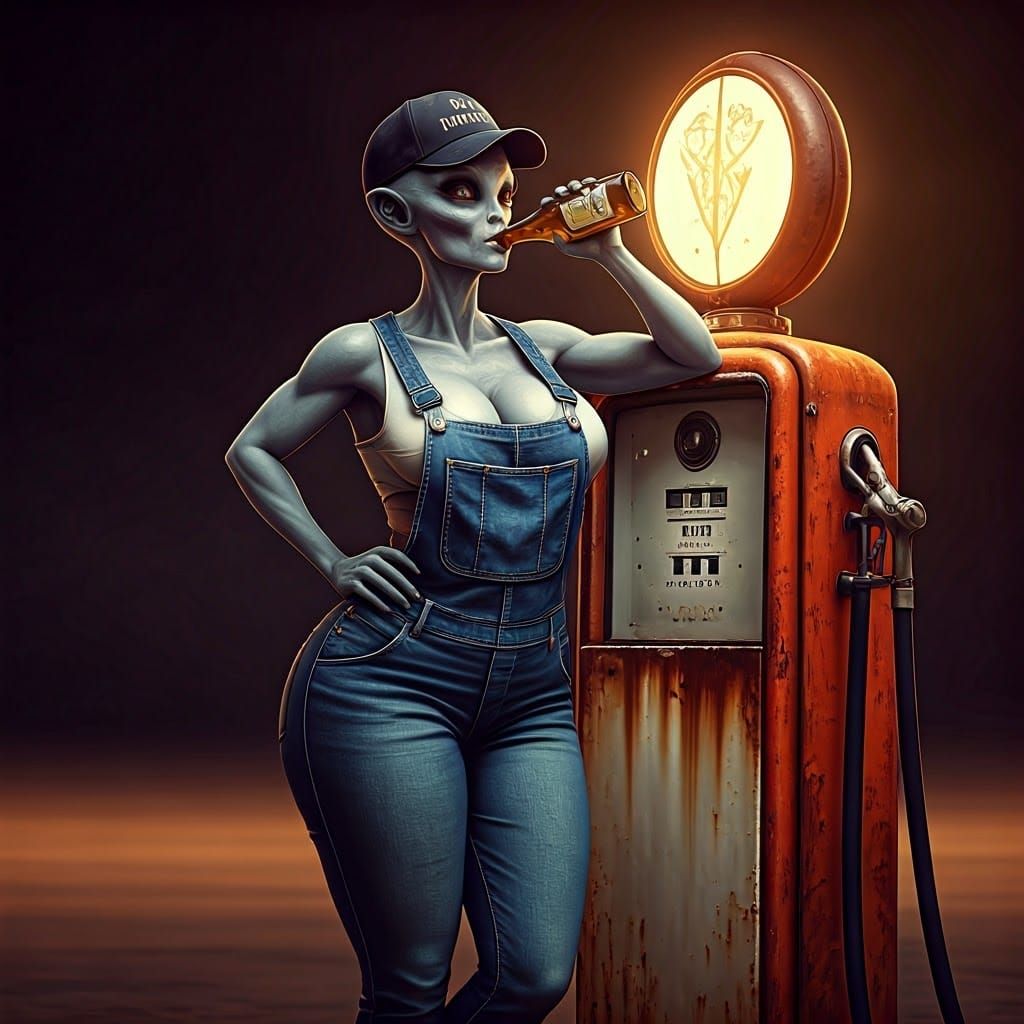 Busty Grey Alien Working Hard🍺👽