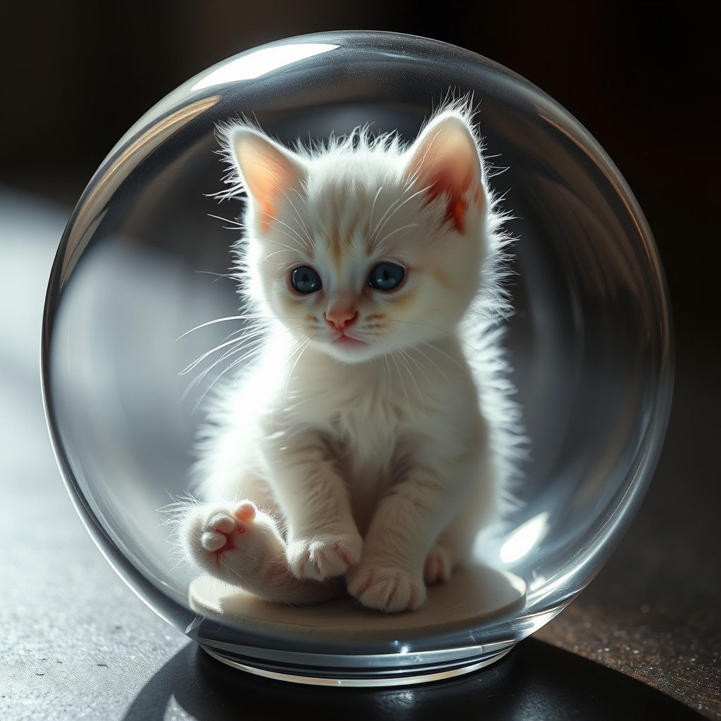 Translucent Kitten in Crystal Orb, Photorealistic HDR