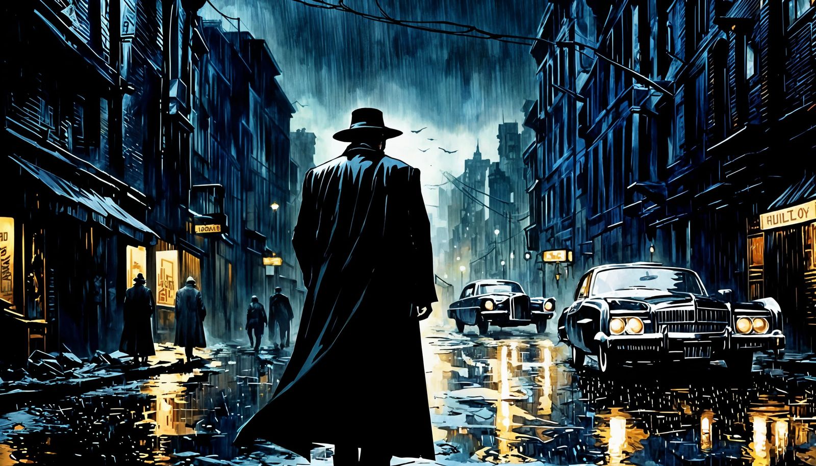 Detective-Wizard Mourns in Decaying City, Film-Noir Oil Pain...